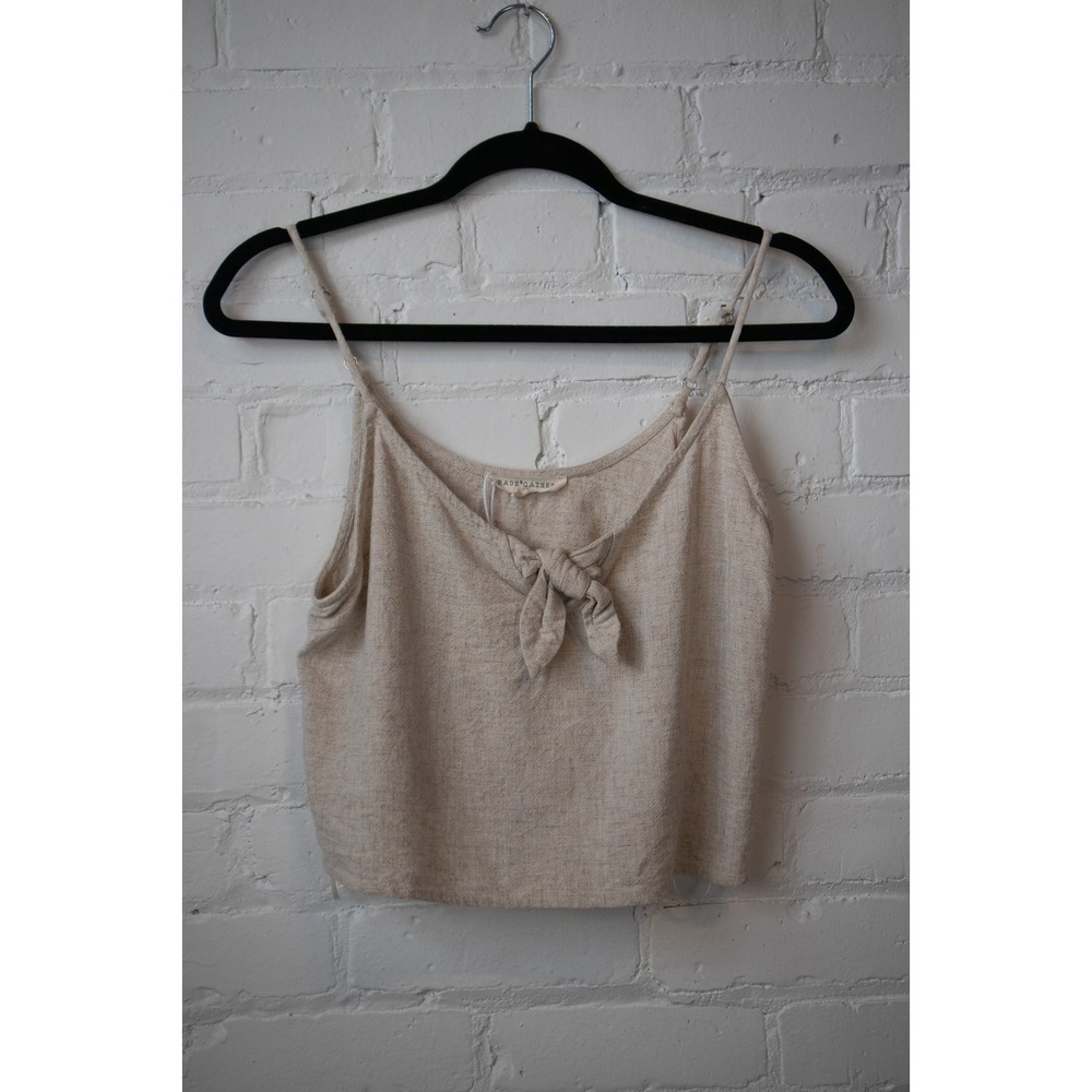 Rade & Gather Beige Linen Blend Tie Front Camisole Tank Top Womens Medium